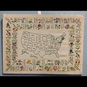 Vintage 50 States Flowers USA Map
